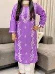 Cotton Chikankari Long Kurta  - Lavender