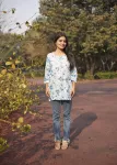 Mulmul Printed Short kurti  - Blue