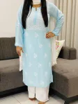 Premium modal chikankari kurti  - Sky