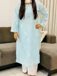Sky Bani Voil Cotton Chikankari Women's Solid Long Kurta