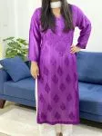 Purple 3D Muslin Silk Kurti