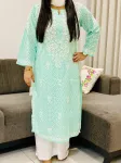 Aqua Aadita Mulmul Cotton Chikankari Long Kurta