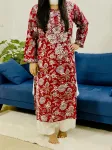 Cotton Chikankari Hand Embroidered Women's Long Kurta  - Maroon