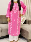 Pink Ahana Cotton Chikankari Long Kurta