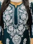 Premium modal chikankari long kurti  - Bottle Green