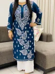 Premium Modal Chikankari Kurti  - Teal Blue