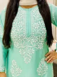 Premium Long Chikankari Kurti  - Aqua