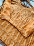 Resham Chikankari Hand Embroidered Women's Yog Anarkali Kurta  - Light Orange