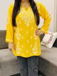 Chikankari Handwork Modal Short Top  - Mango Yellow