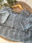 Resham Chikankari Hand Embroidered Women's Yog Anarkali Kurta  - Grey