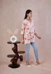 Mulmul Printed Short kurti  - Orange