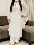 White Aanvi Cotton Chikankari Long Kurta