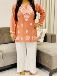 Peach Parnika Rayon Chikankari Solid Women's Short Kurta