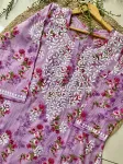 Mulmul Chikankari Floral Women's Long Kurta  - Lilac
