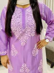 Premium Long Chikankari Kurti  - Lavender