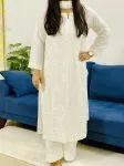 White Daman Jaal Premium Modal Cotton Kurti