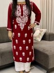 Maroon Evana Chikankari Handwork Rayon Kurti