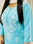 Premium modal chikankari long kurti  - Aqua