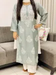 Grey Rida Premium Long Chikankari Kurti