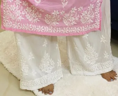 Modal Chikankari Hand Embroidered Palazzo  - White
