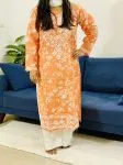 Orange Dollar Floral Cotton Kurti