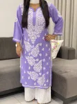 Premium Modal Chikankari Kurti  - Lavender