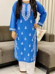 Powder Blue Aanvi Cotton Chikankari Long Kurta