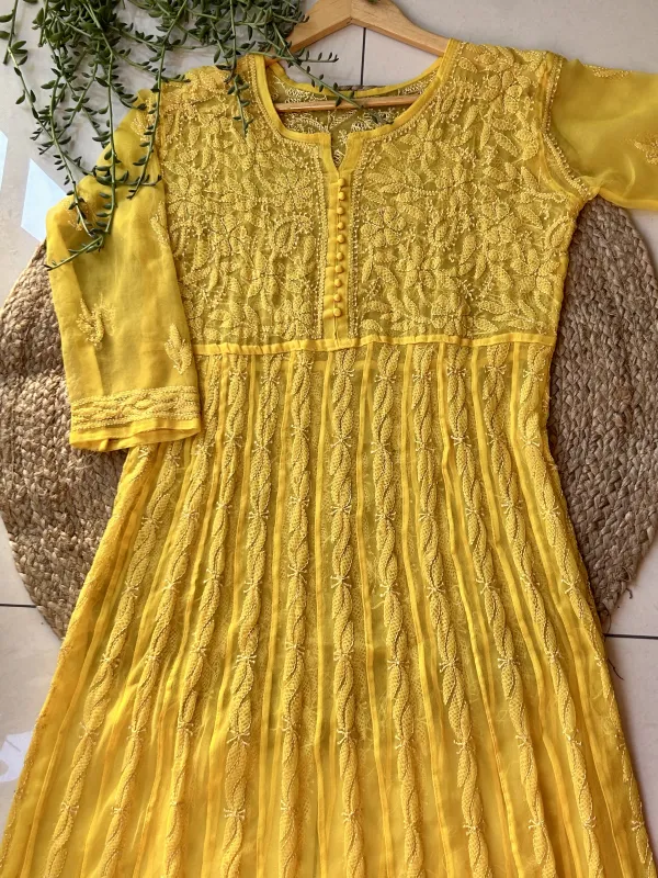 Resham Chikankari Hand Embroidered Women's Yog Anarkali Kurta