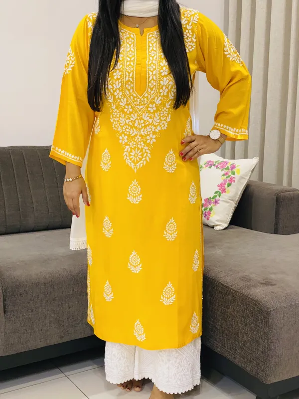 Premium Modal Chikankari Solid Women's Long Kurta