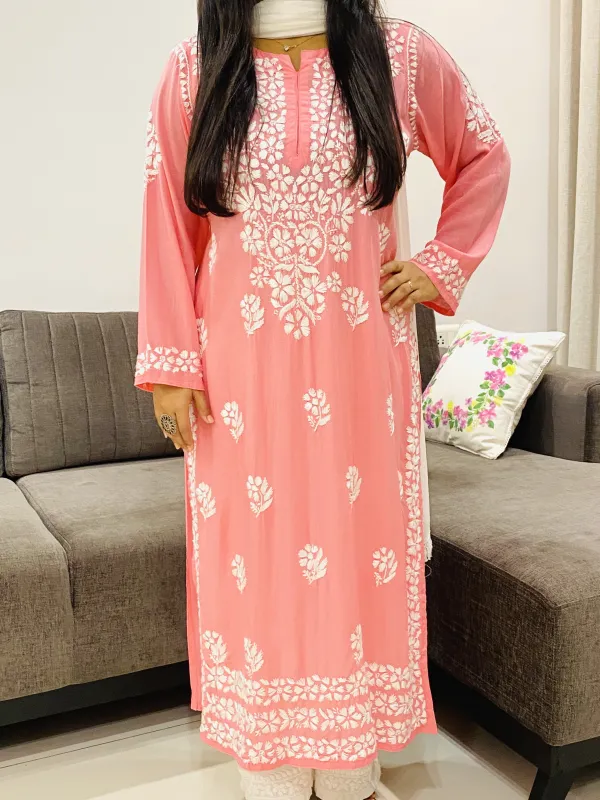 Premium Modal Chikankari Solid Women's Long Kurta