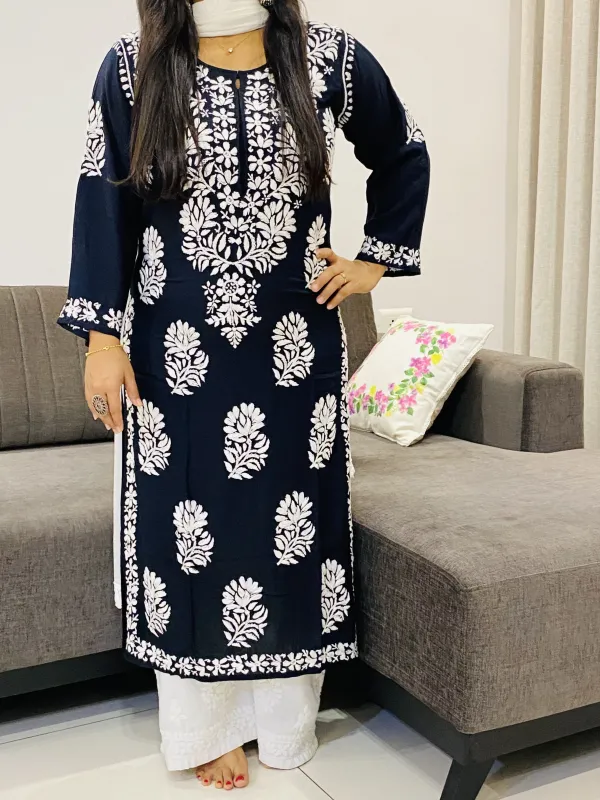 Modal Chikankari Hand Embroidered Women's Long Kurta
