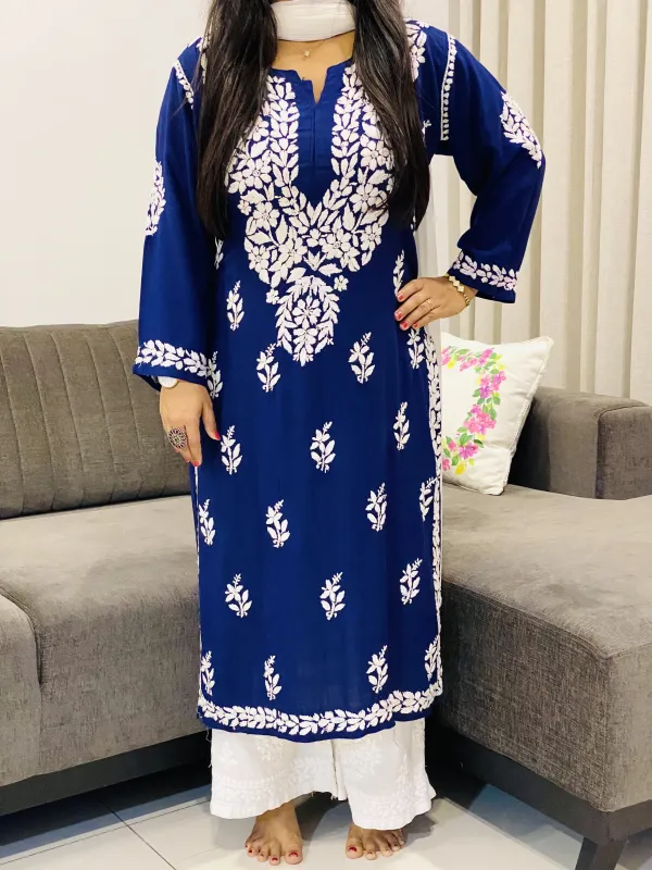 3D Chikankari Hand Embroidery Design Rayon Womens Kurta