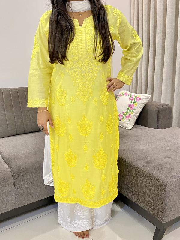 Light Yellow Butta Jaal Heavy Silk Kurti