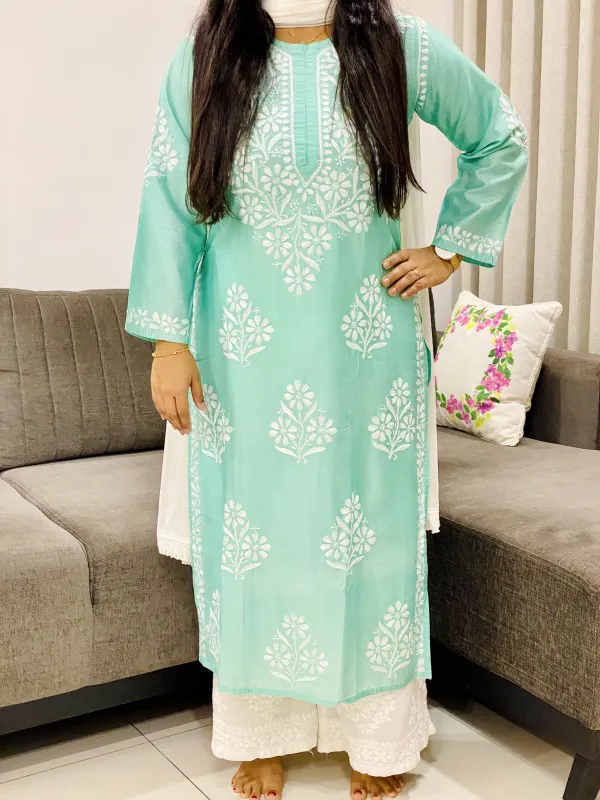 Premium Chanderi Chikankari Women's Solid Long Kurta