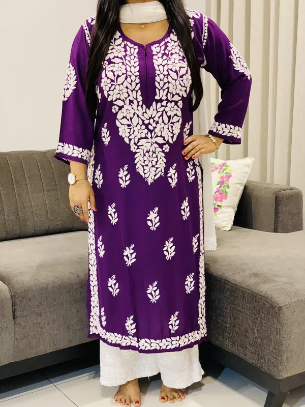 3D Chikankari Hand Embroidery Design Rayon Womens Kurta