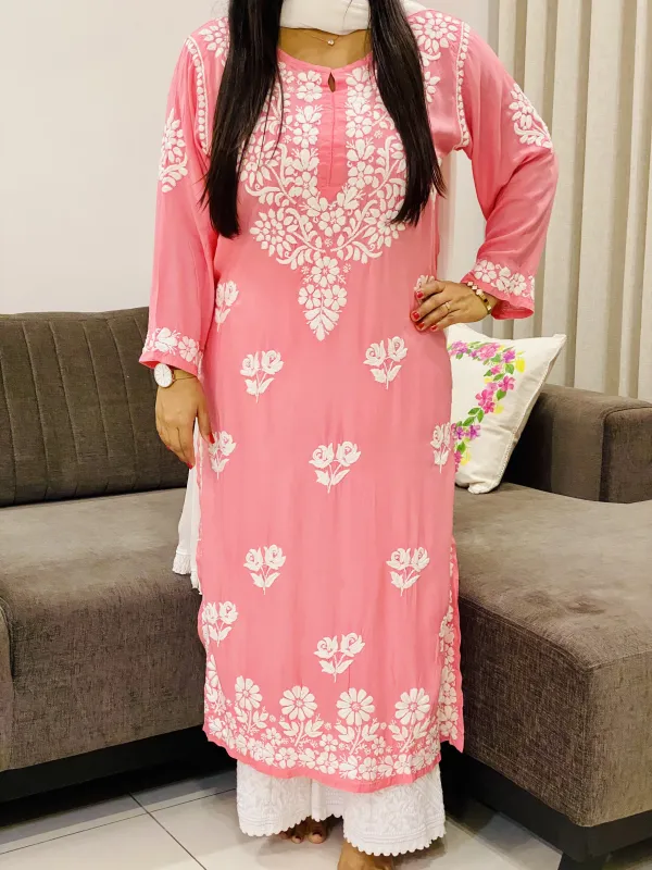 Premium Modal Chikankari Women's Long Solid Kurta