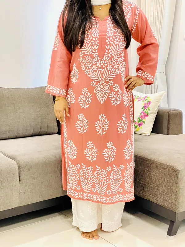 Modal Chikankari Handwork Women's Straight Long Kurta