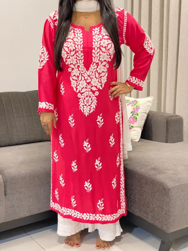3D Chikankari Hand Embroidery Design Rayon Womens Kurta