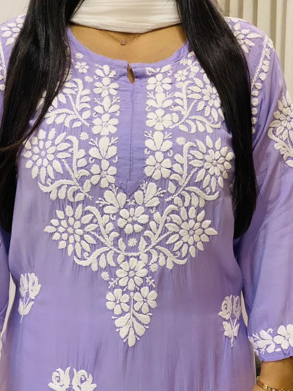 Premium Modal Chikankari Women's Long Solid Kurta