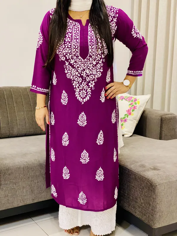 Premium Modal Chikankari Solid Women's Long Kurta