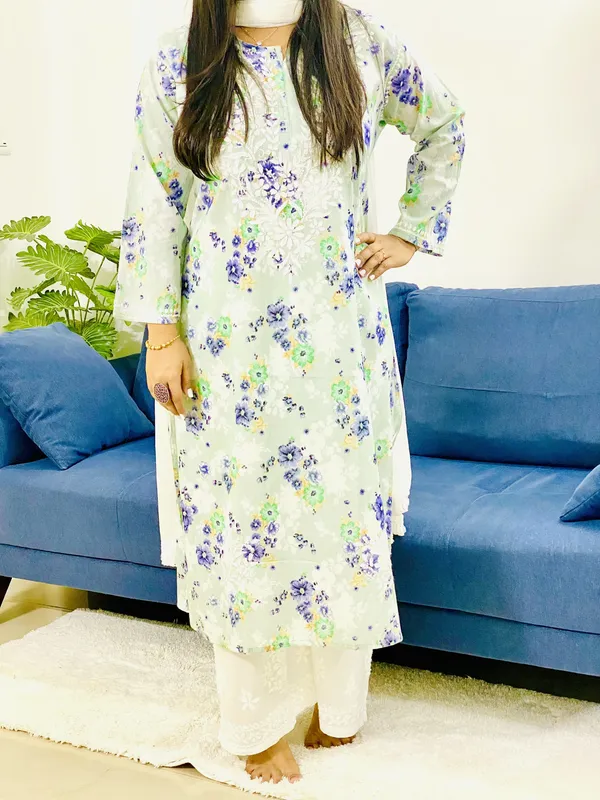 Mulmul Chikankari Women's Floral Long Kurta