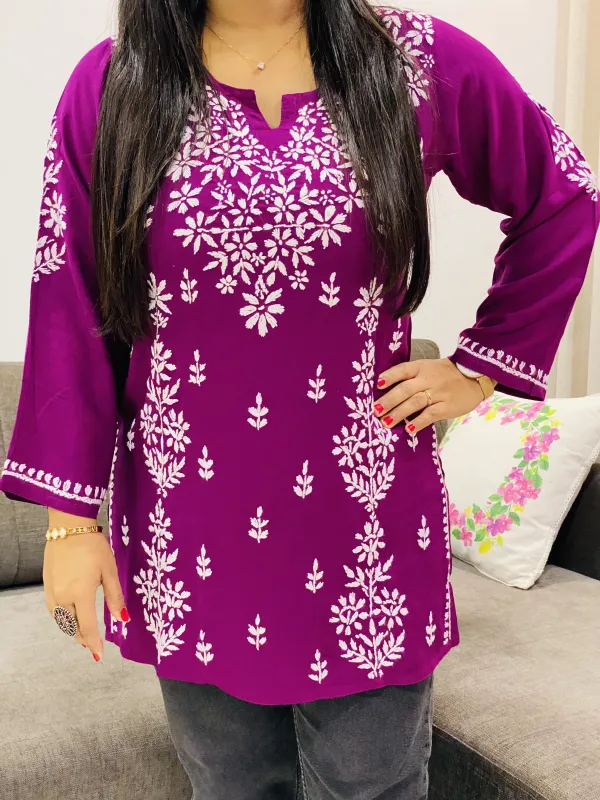 Chikankari Handwork Women's Modal Short Kurta
