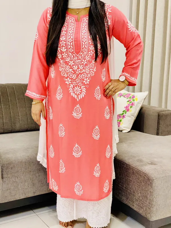 Premium Modal Chikankari Solid Women's Long Kurta