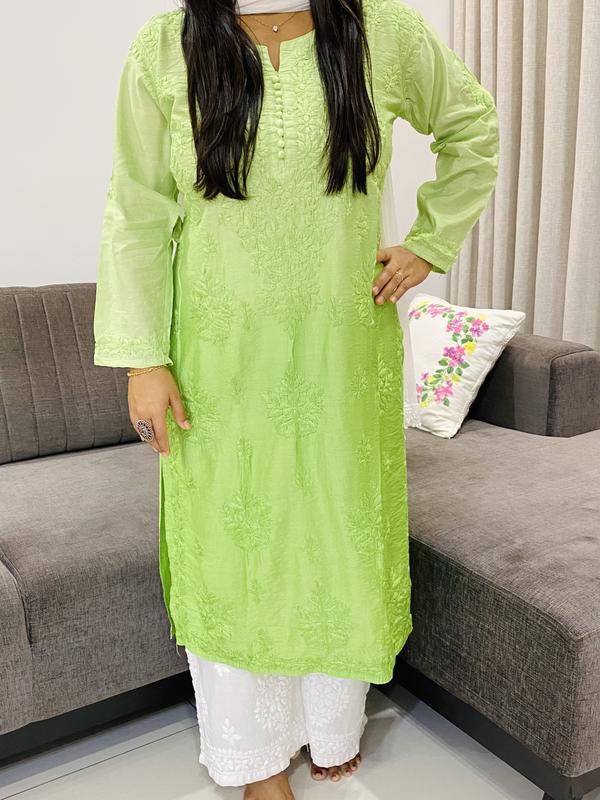 Green Butta Jaal Heavy Silk Kurti