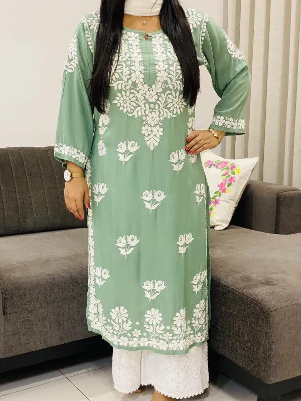 Premium Modal Chikankari Women's Long Solid Kurta