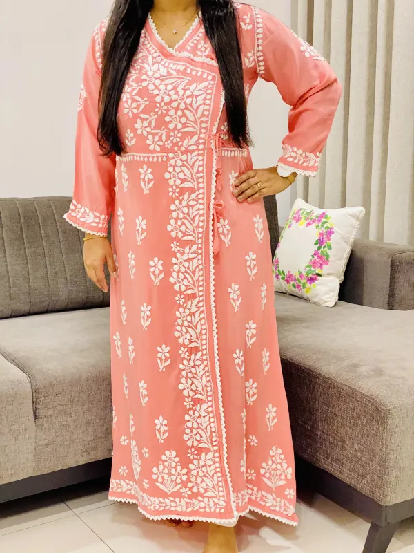Rayon Chikankari Handwork Solid Women's Angrakha Kurta