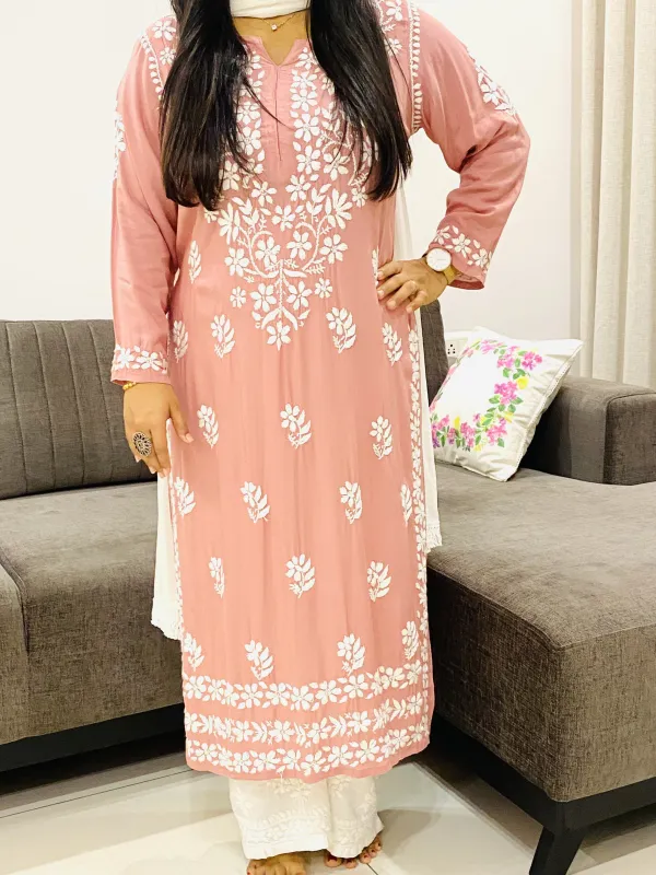 Premium Modal Chikankari Solid Women's Long Kurta
