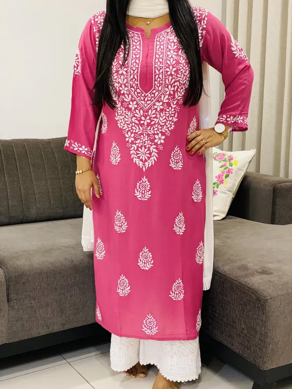 Premium Modal Chikankari Solid Women's Long Kurta
