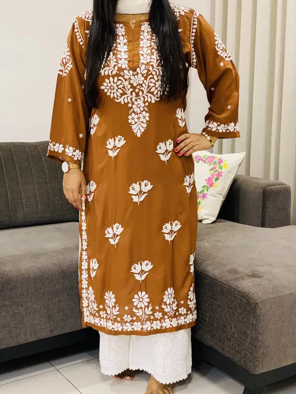 Premium Modal Chikankari Women's Long Solid Kurta