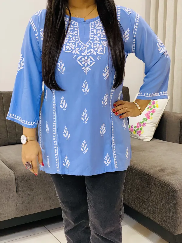 Powder Blue Isha Chikankari Short Top